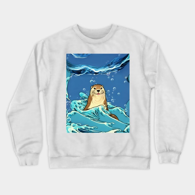 Vintage Cute Otter in the Blue Ocean So Lovely Sea Otter Crewneck Sweatshirt by Mochabonk